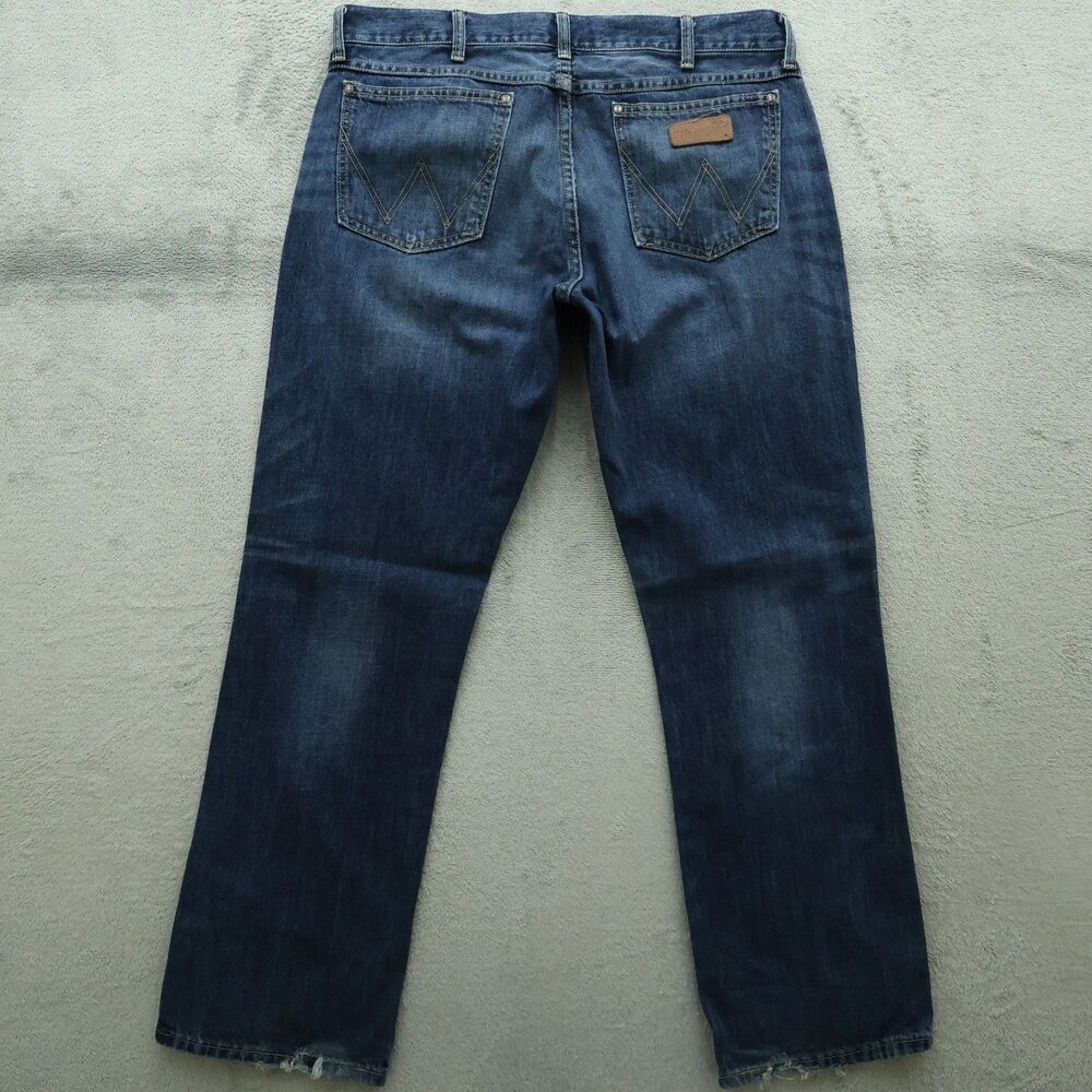 Wrangler Retro Jeans Mens 35x32 Blue Slim Bootcut 100% Cotton Denim Dark Wash